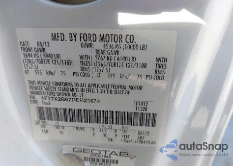 2013 Ford F-250 Xl из США, поврежденный, VIN 1FT7X2B67DEB25674